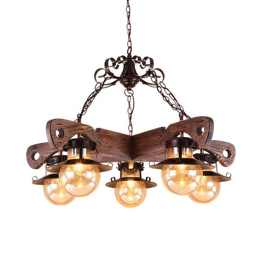 5/9 Lights Ball Pendant Lighting Cognac Seeded Glass Chandelier - Rebooters