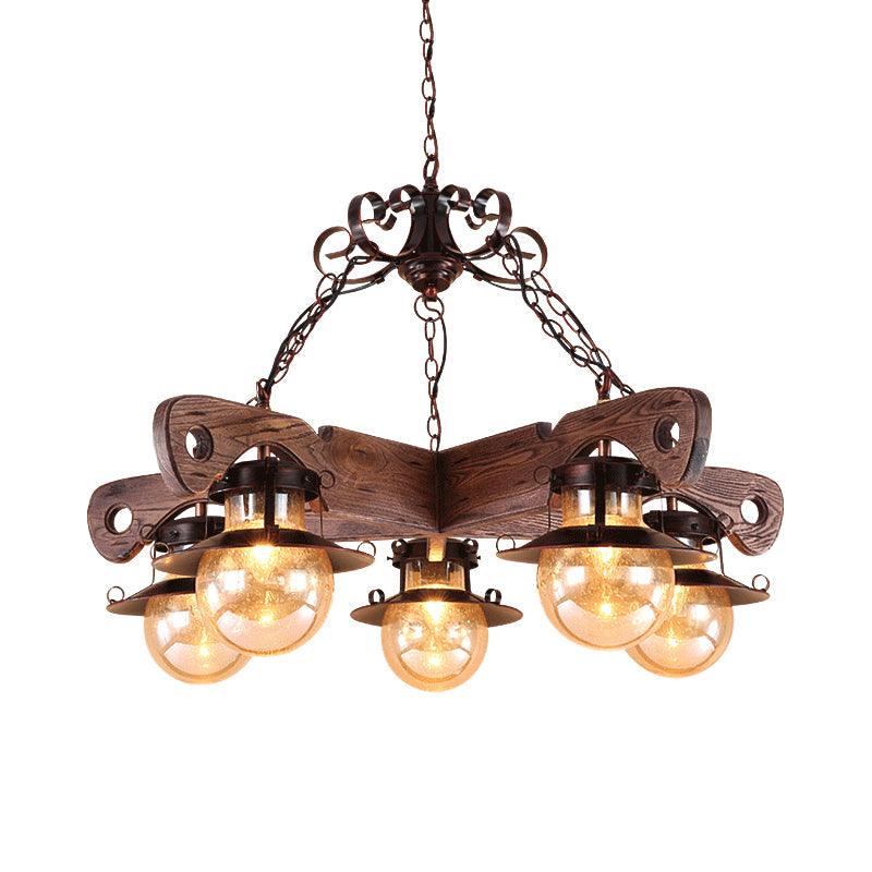 5/9 Lights Ball Pendant Lighting Cognac Seeded Glass Chandelier - Rebooters