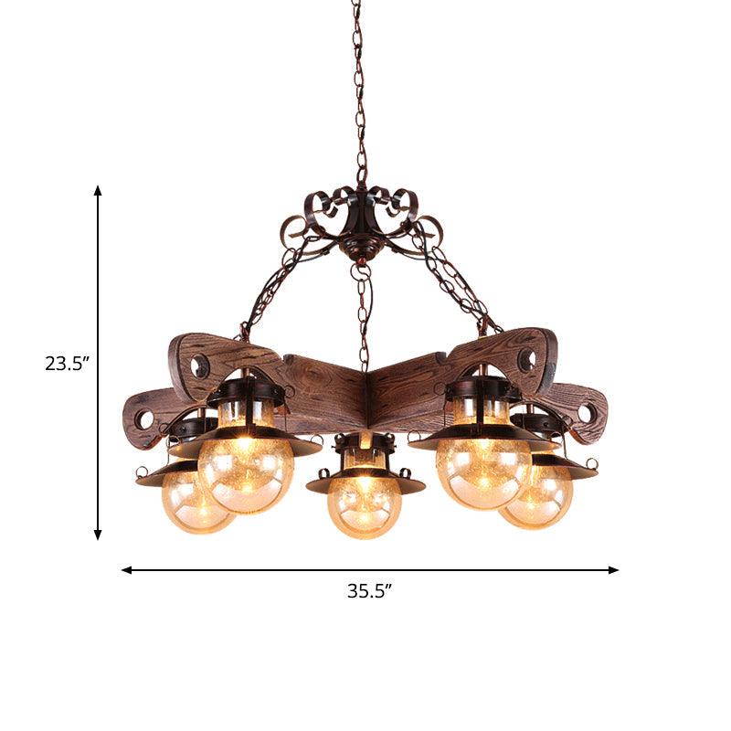 5/9 Lights Ball Pendant Lighting Cognac Seeded Glass Chandelier - Rebooters