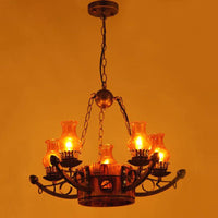 3/5 Lights Antique Hanging Chandelier Height Adjustable Amber Glass Oil Lamp in Rust - Rebooters
