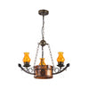 3/5 Lights Antique Hanging Chandelier Height Adjustable Amber Glass Oil Lamp in Rust - Rebooters