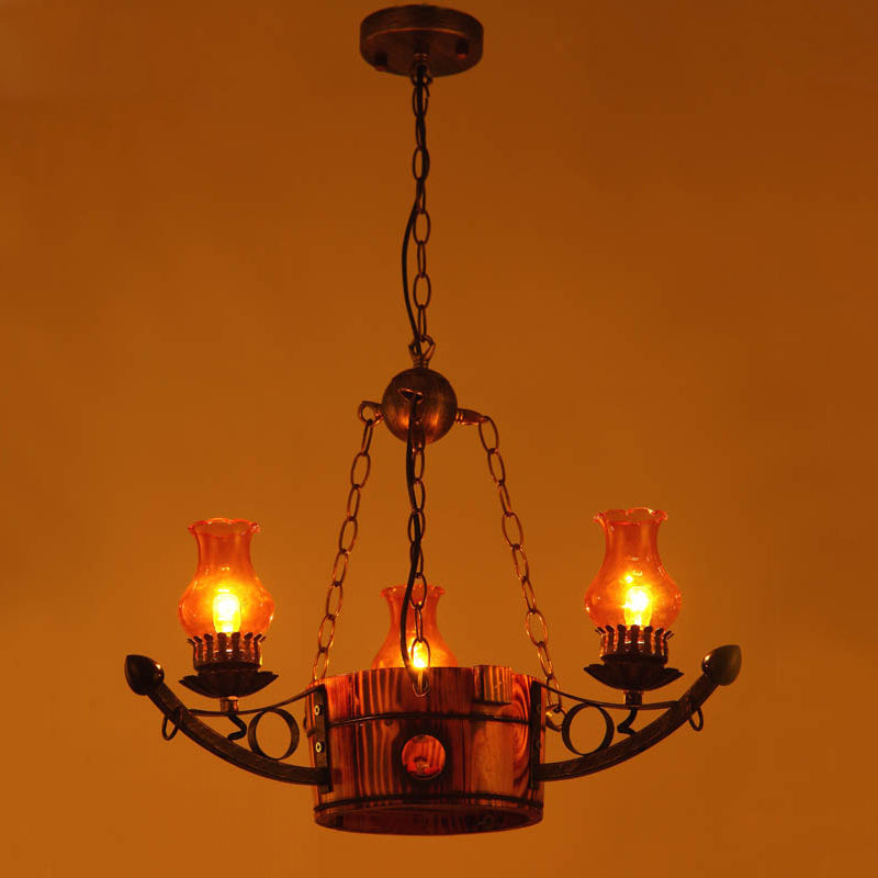 3/5 Lights Antique Hanging Chandelier Height Adjustable Amber Glass Oil Lamp in Rust - Rebooters