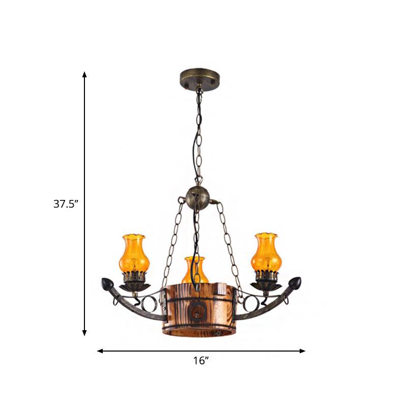 3/5 Lights Antique Hanging Chandelier Height Adjustable Amber Glass Oil Lamp in Rust - Rebooters