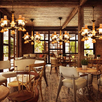 3/5 Lights Lantern Chandelier Lighting Height Adjustable Metal and Glass Vintage Pendant Lamp in Gold - Rebooters