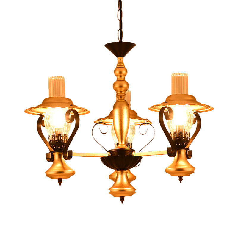 3/5 Lights Lantern Chandelier Lighting Height Adjustable Metal and Glass Vintage Pendant Lamp in Gold - Rebooters