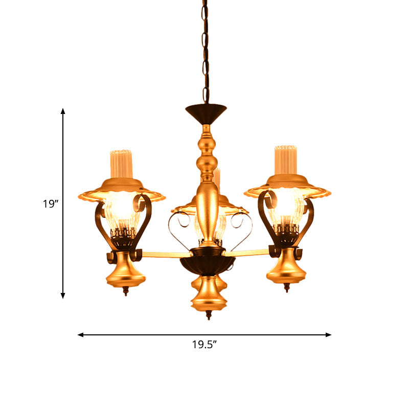 3/5 Lights Lantern Chandelier Lighting Height Adjustable Metal and Glass Vintage Pendant Lamp in Gold - Rebooters