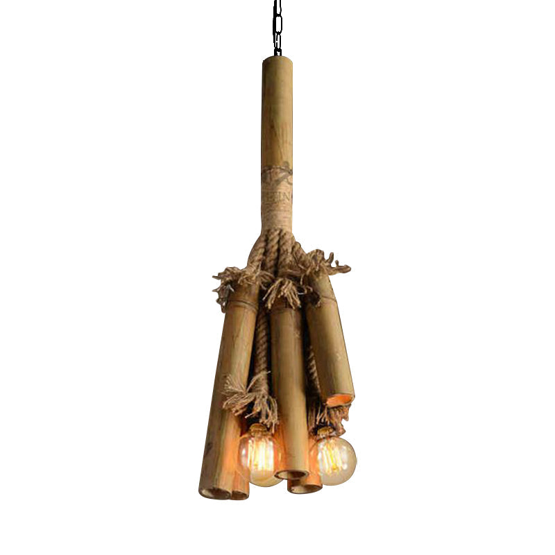 Rope Tubular Chandelier Lamp Warehouse 3 Heads Bamboo Fixture - Rebooters