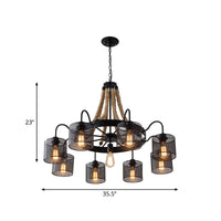 8/12-Light Cylinder Hanging Chandelier Black Metal Mesh Pendant - Rebooters