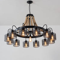 8/12-Light Cylinder Hanging Chandelier Black Metal Mesh Pendant - Rebooters