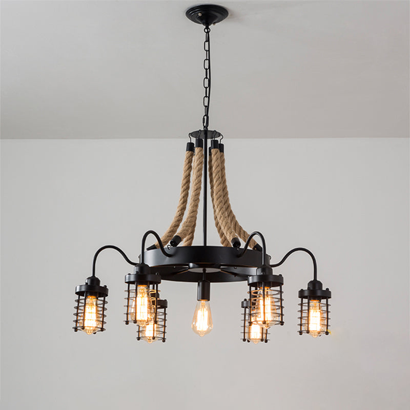 7/9 Heads Metal Ceiling Chandelier Vintage Black Cage Lamp - Rebooters