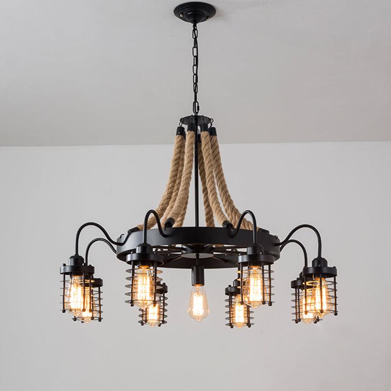 7/9 Heads Metal Ceiling Chandelier Vintage Black Cage Lamp - Rebooters
