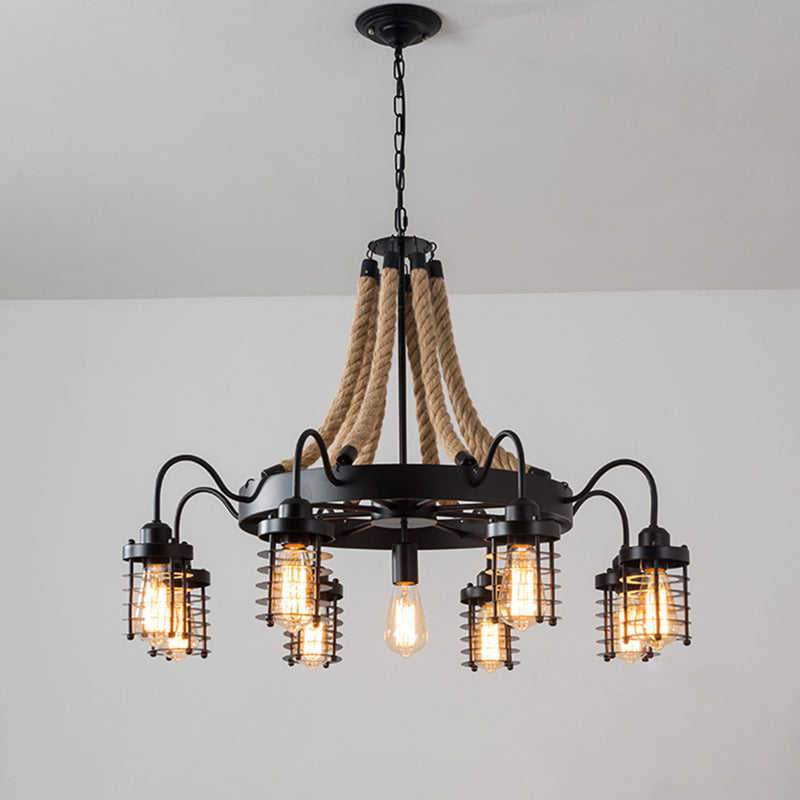 7/9 Heads Metal Ceiling Chandelier Vintage Black Cage Lamp - Rebooters