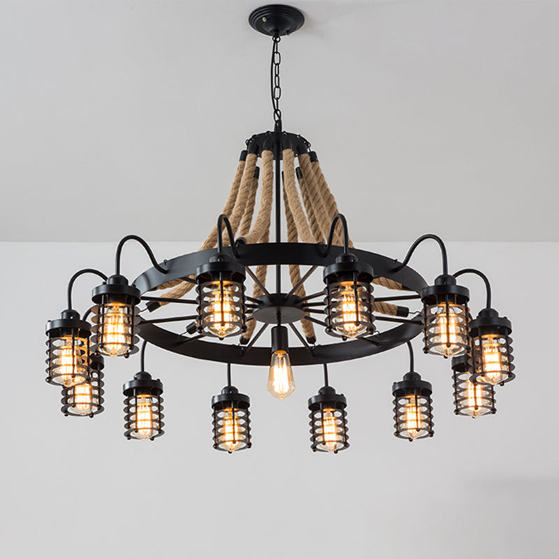 7/9 Heads Metal Ceiling Chandelier Vintage Black Cage Lamp - Rebooters