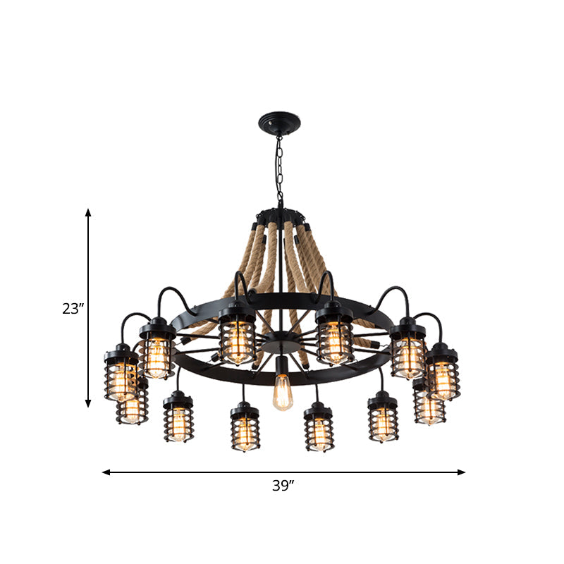 7/9 Heads Metal Ceiling Chandelier Vintage Black Cage Lamp - Rebooters