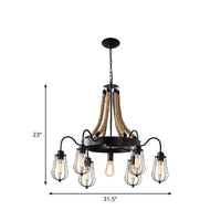 9/13 Lights Rope Chandelier Farm Style Bulb Cage Fixture - Rebooters