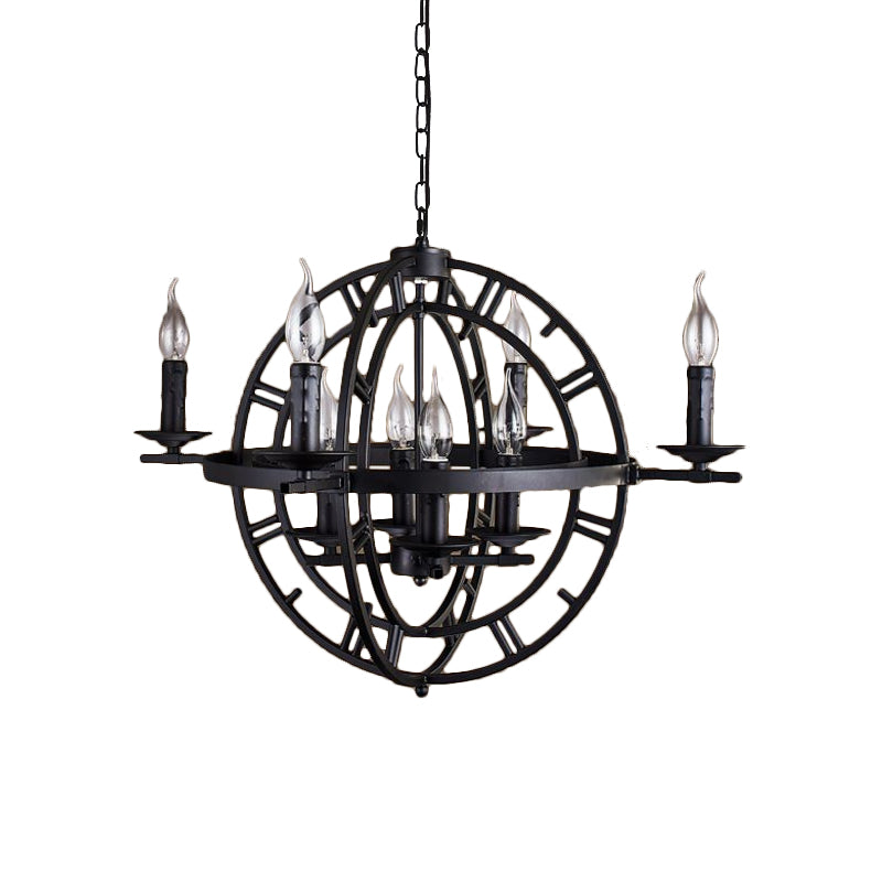 Industrial Globe Cage Chandelier Lighting Fixture 6-Bulb Iron Ceiling Light in Bronze Black - Rebooters