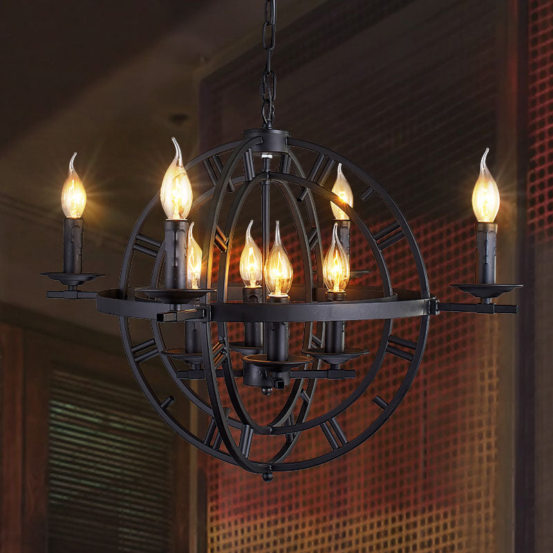 Industrial Globe Cage Chandelier Lighting Fixture 6-Bulb Iron Ceiling Light in Bronze Black - Rebooters