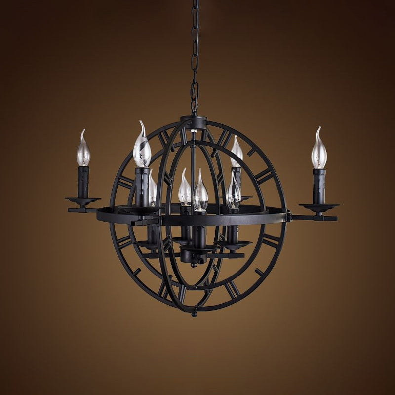 Industrial Globe Cage Chandelier Lighting Fixture 6-Bulb Iron Ceiling Light in Bronze Black - Rebooters