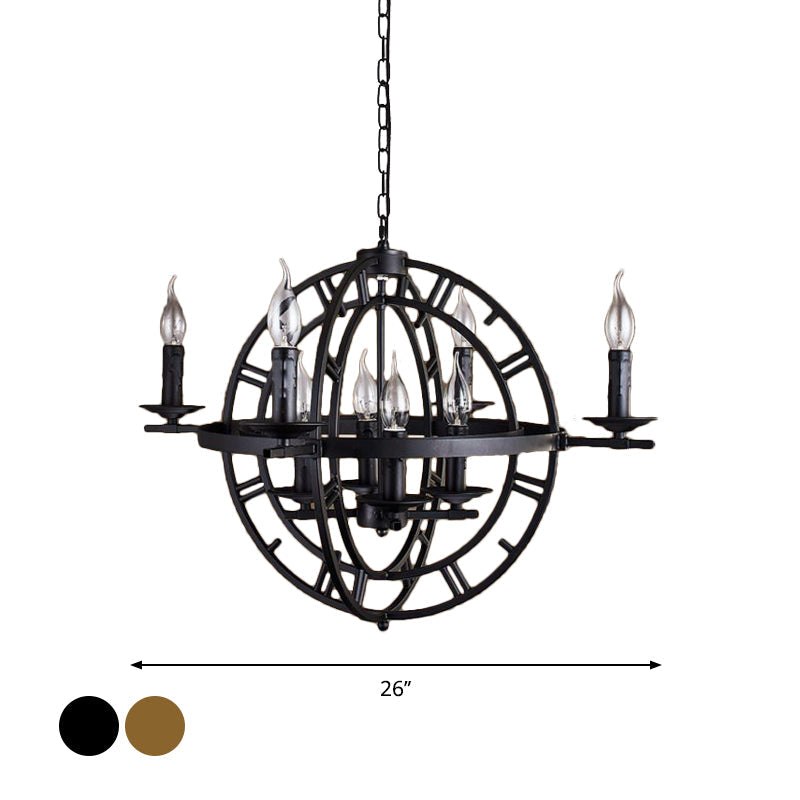 Industrial Globe Cage Chandelier Lighting Fixture 6-Bulb Iron Ceiling Light in Bronze Black - Rebooters