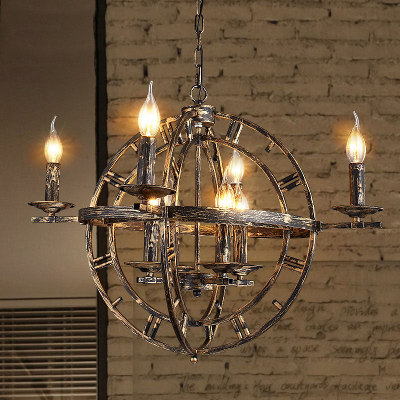 Industrial Globe Cage Chandelier Lighting Fixture 6-Bulb Iron Ceiling Light in Bronze Black - Rebooters