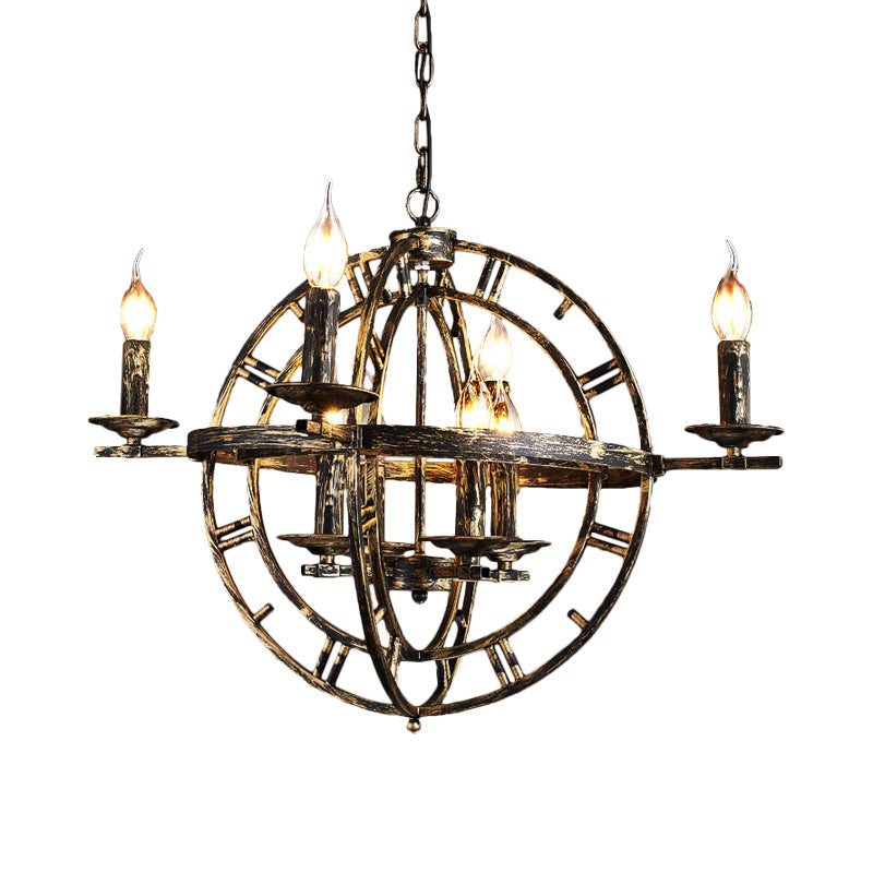 Industrial Globe Cage Chandelier Lighting Fixture 6-Bulb Iron Ceiling Light in Bronze Black - Rebooters