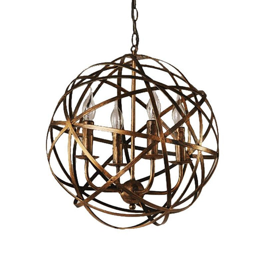 4 Lights Globe Cage Pendant Chandelier Factory Bronze Ceiling Lighting Fixture - Rebooters