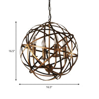 4 Lights Globe Cage Pendant Chandelier Factory Bronze Ceiling Lighting Fixture - Rebooters