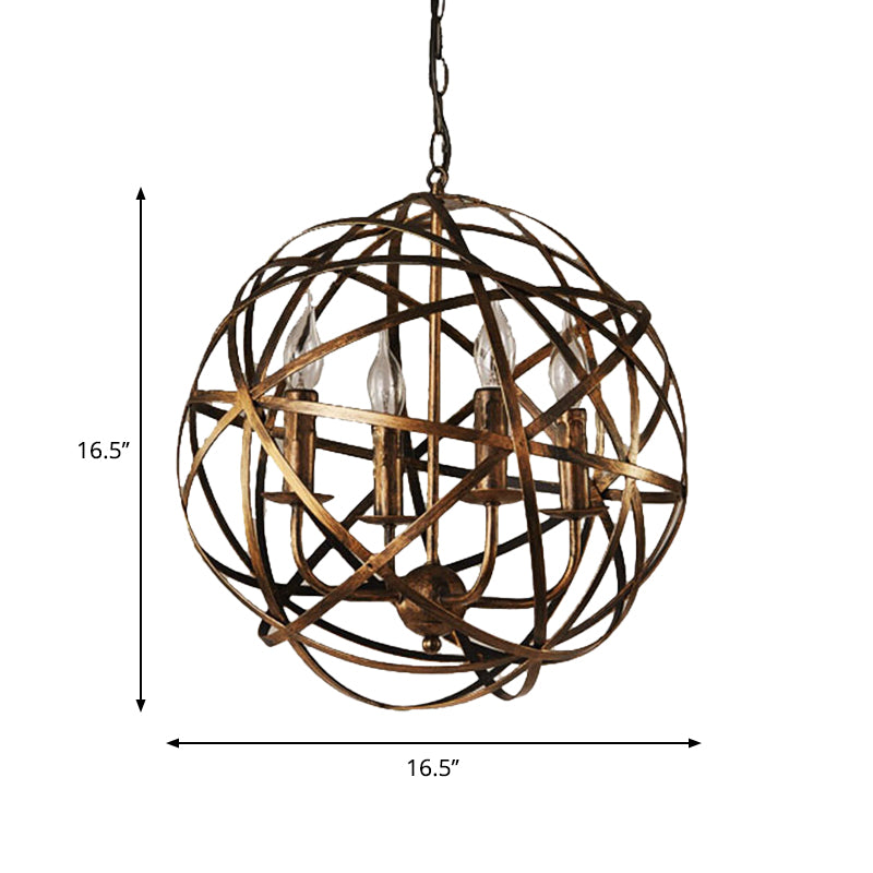 4 Lights Globe Cage Pendant Chandelier Factory Bronze Ceiling Lighting Fixture - Rebooters