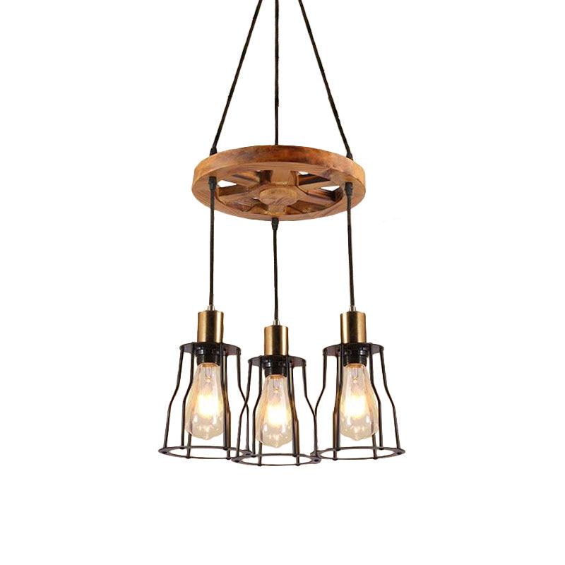 3/6-Light Metal Hanging Chandelier Factory Gold Open Cage Pendant Light - Rebooters
