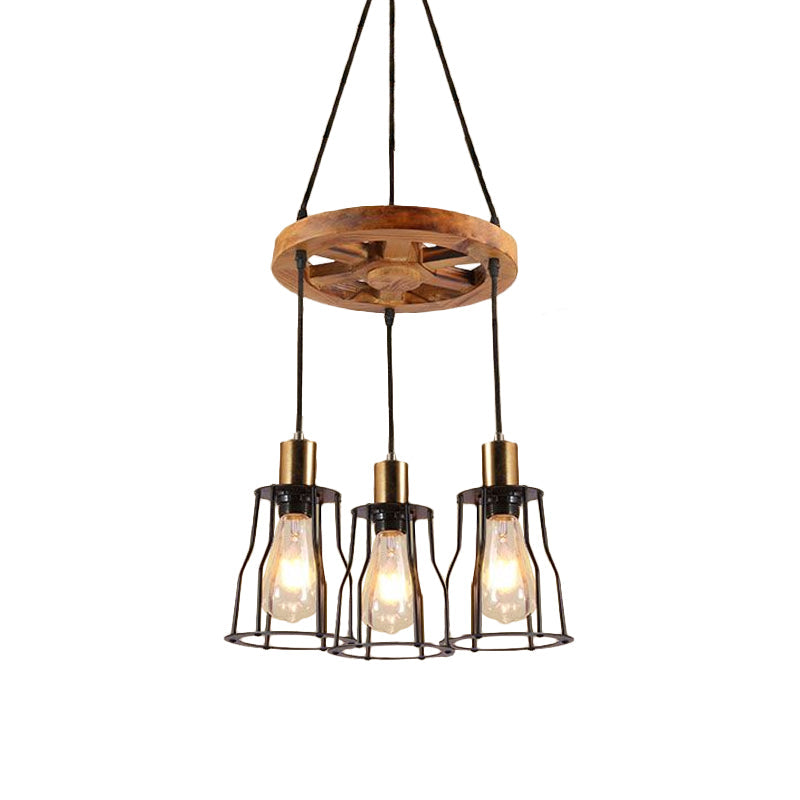 3/6-Light Metal Hanging Chandelier Factory Gold Open Cage Pendant Light - Rebooters