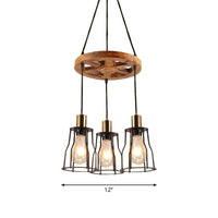 3/6-Light Metal Hanging Chandelier Factory Gold Open Cage Pendant Light - Rebooters