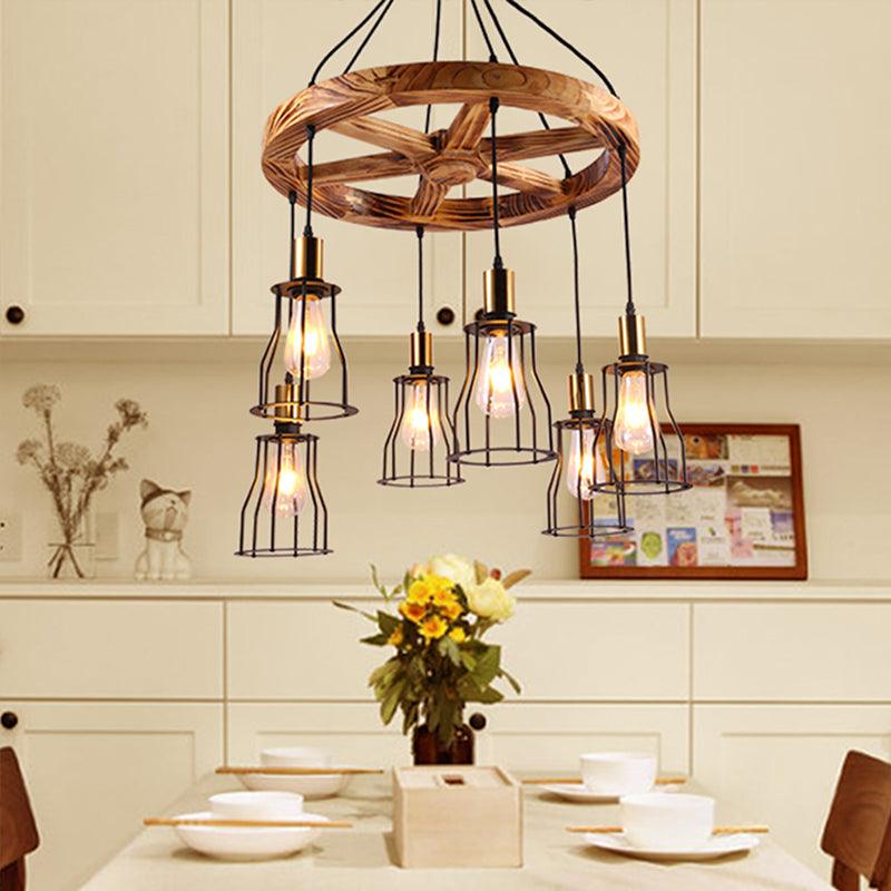 3/6-Light Metal Hanging Chandelier Factory Gold Open Cage Pendant Light - Rebooters