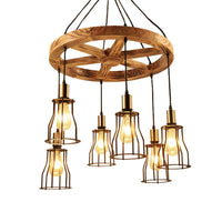 3/6-Light Metal Hanging Chandelier Factory Gold Open Cage Pendant Light - Rebooters