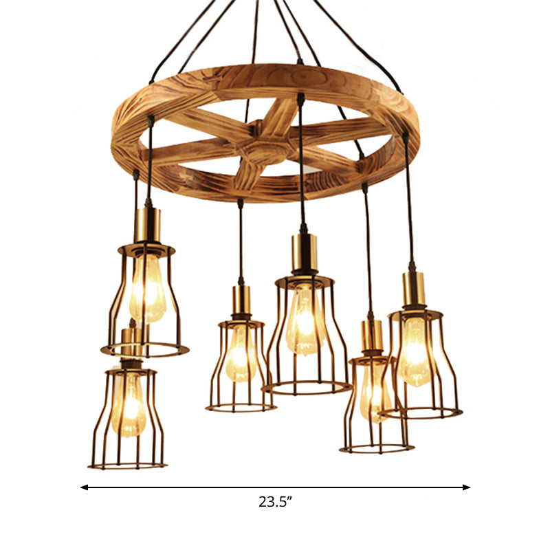 3/6-Light Metal Hanging Chandelier Factory Gold Open Cage Pendant Light - Rebooters