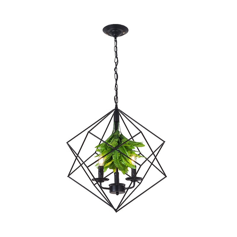 Rhombus Cage Metal Chandelier Rustic 3 Lights Pendant Light - Rebooters