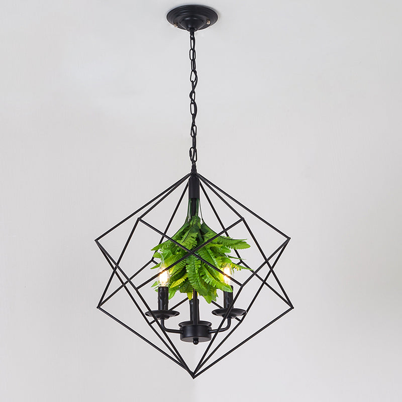 Rhombus Cage Metal Chandelier Rustic 3 Lights Pendant Light - Rebooters