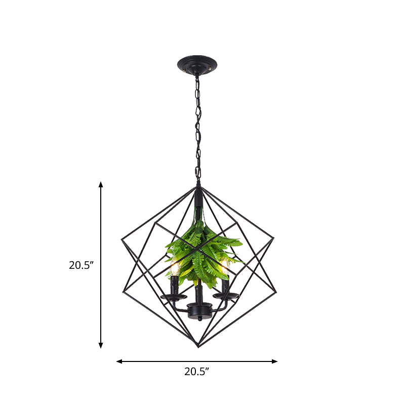 Rhombus Cage Metal Chandelier Rustic 3 Lights Pendant Light - Rebooters