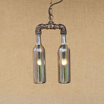 2-Light Chandelier Pendant Lighting Farmhouse Bottle Glass Shade - Rebooters