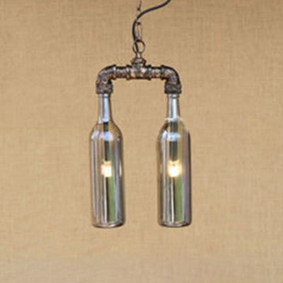 2-Light Chandelier Pendant Lighting Farmhouse Bottle Glass Shade - Rebooters