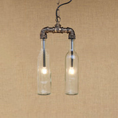 2-Light Chandelier Pendant Lighting Farmhouse Bottle Glass Shade - Rebooters