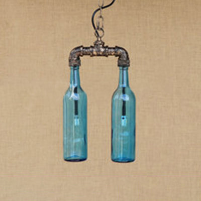 2-Light Chandelier Pendant Lighting Farmhouse Bottle Glass Shade - Rebooters