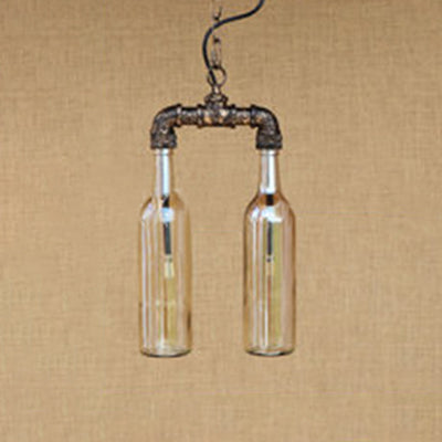 2-Light Chandelier Pendant Lighting Farmhouse Bottle Glass Shade - Rebooters