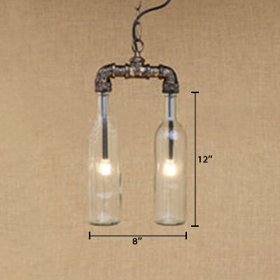 2-Light Chandelier Pendant Lighting Farmhouse Bottle Glass Shade - Rebooters