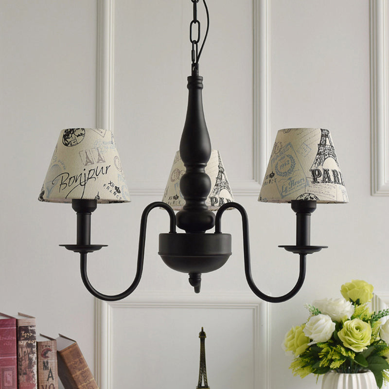 Three Lights Bucket Shade Chandelier Kids Metal Hanging Light in Black for Kindergarten - Rebooters