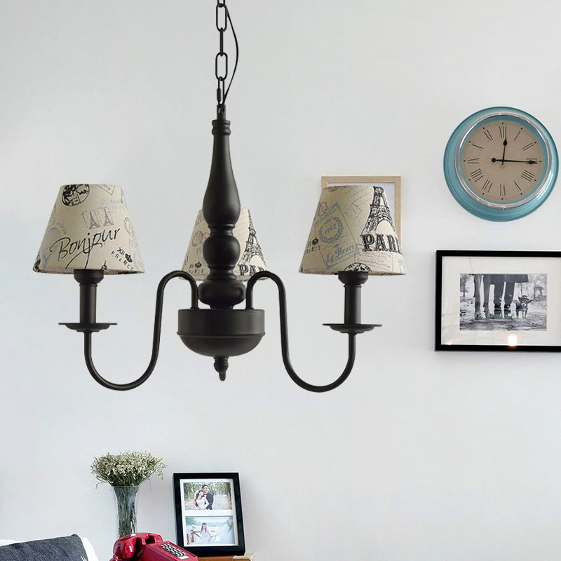 Three Lights Bucket Shade Chandelier Kids Metal Hanging Light in Black for Kindergarten - Rebooters