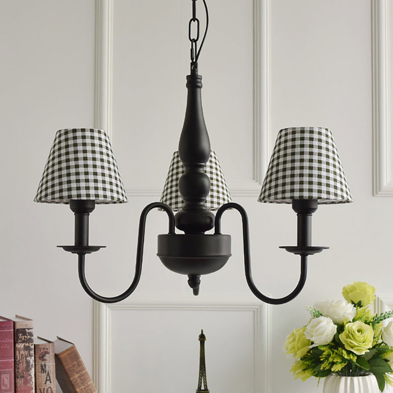Three Lights Bucket Shade Chandelier Kids Metal Hanging Light in Black for Kindergarten - Rebooters