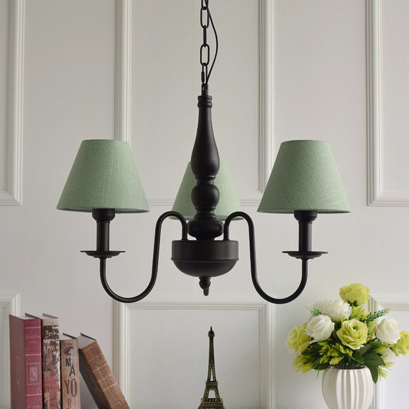 Three Lights Bucket Shade Chandelier Kids Metal Hanging Light in Black for Kindergarten - Rebooters