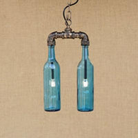 2-Light Chandelier Pendant Lighting Farmhouse Bottle Glass Shade - Rebooters