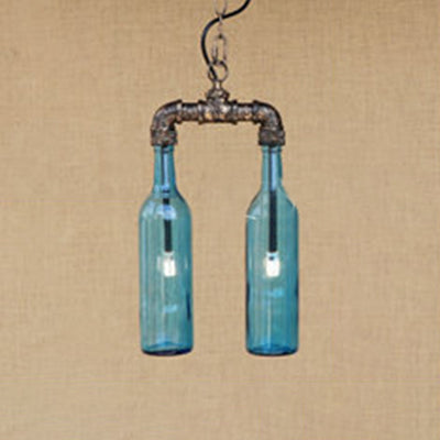 2-Light Chandelier Pendant Lighting Farmhouse Bottle Glass Shade - Rebooters