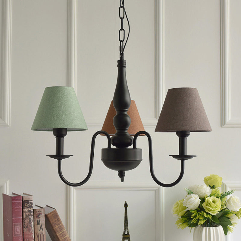 Three Lights Bucket Shade Chandelier Kids Metal Hanging Light in Black for Kindergarten - Rebooters